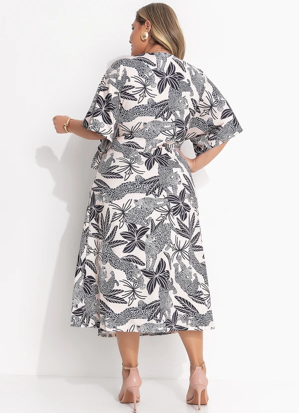 Quintess - Vestido Longuete Transpassado Estampa Onça e Folhagens em Malha Fria 10