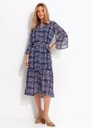 Vestido Chemise Longuete Paisley Azul em Chiffon com Lurex
