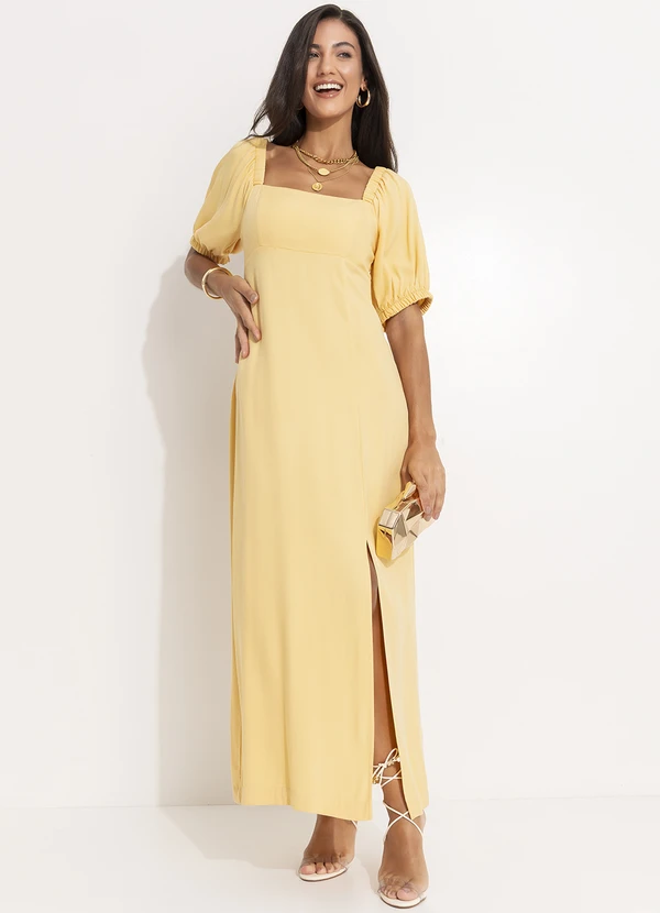 Quintess - Vestido Amarelo Manteiga em Viscose Plana Sarjada 3