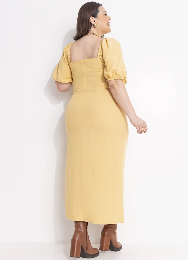 Quintess - Vestido Amarelo Manteiga em Viscose Plana Sarjada 7
