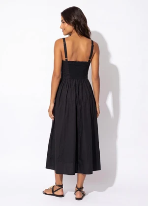 Farm - Vestido Pesponto Midi Preto - FARM