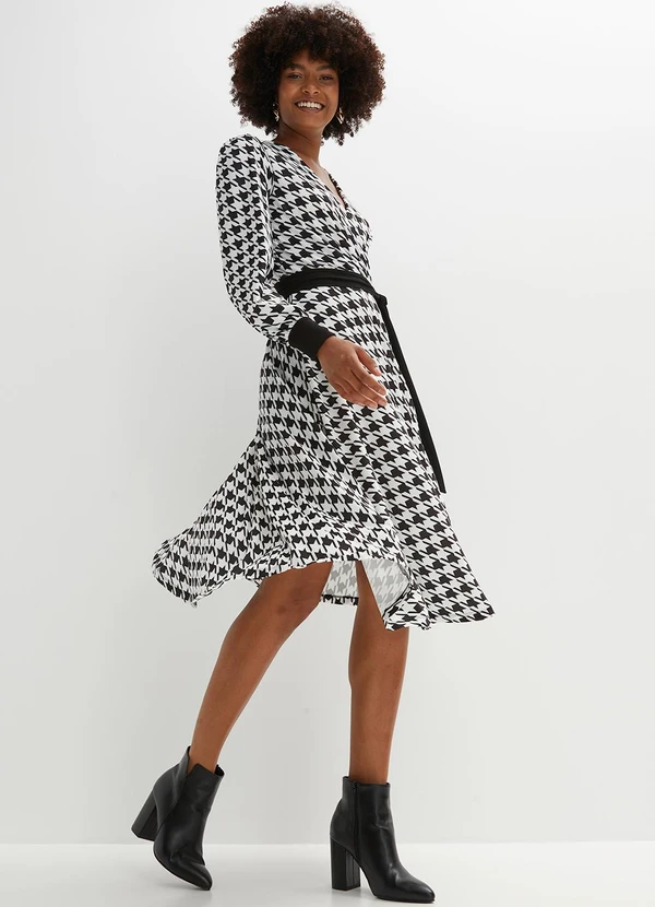 bonprix - Vestido Pied de Poule P&B em Malha Fria 6