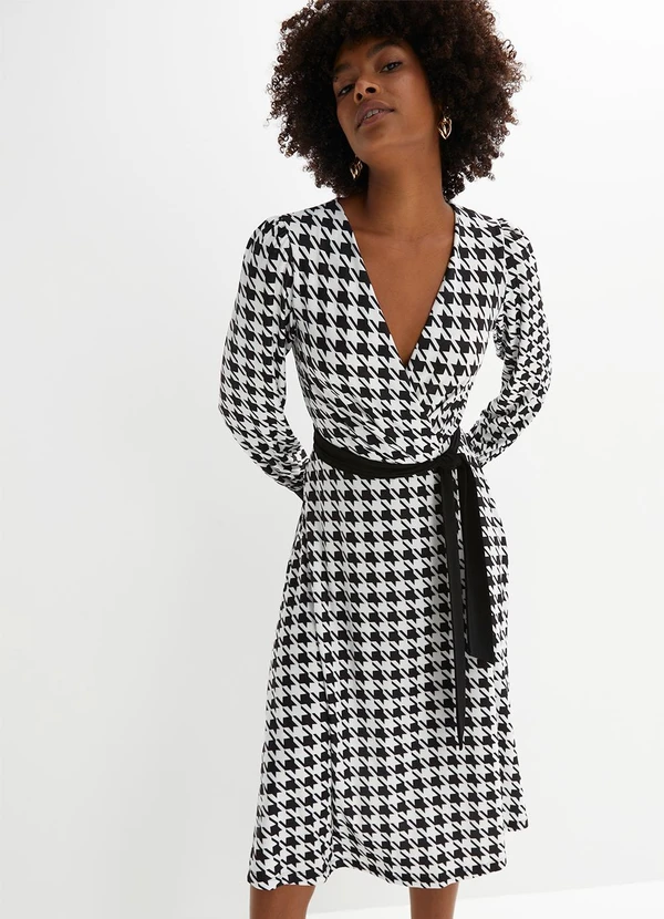 bonprix - Vestido Pied de Poule P&B em Malha Fria 2