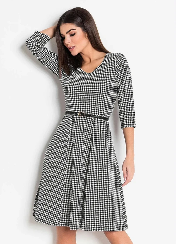 Rosalie - Vestido Pied de Poule Pret Evasê 3