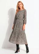 Vestido Pincelado Abstrato em Malha Plissada