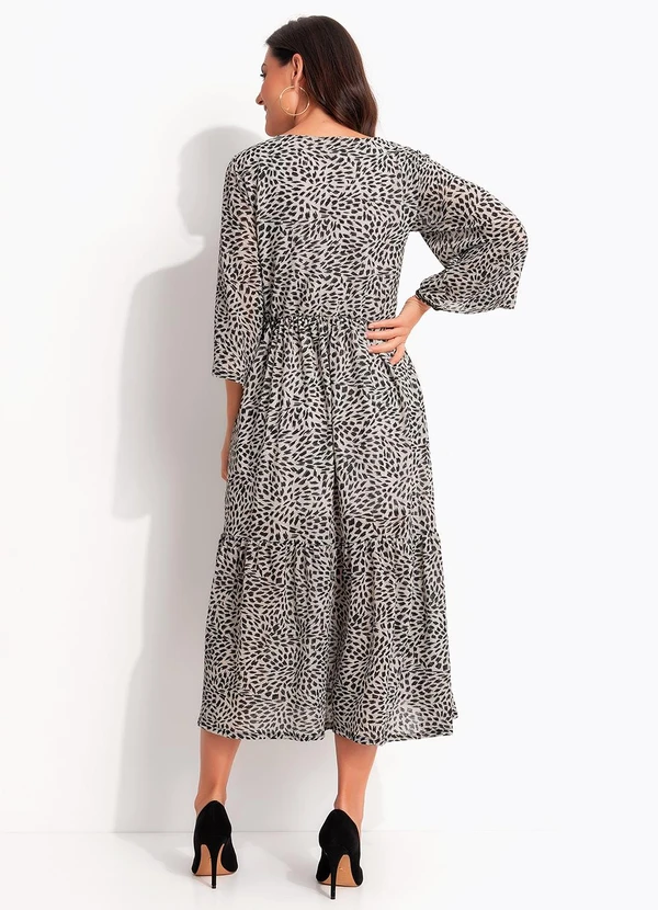 Quintess - Vestido Pincelado Abstrato em Malha Plissada 2