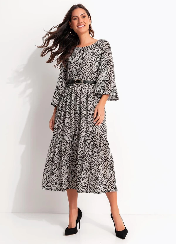 Quintess - Vestido Pincelado Abstrato em Malha Plissada 6