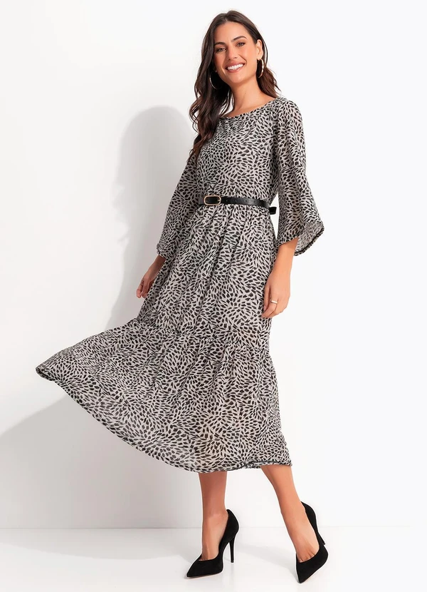 Quintess - Vestido Pincelado Abstrato em Malha Plissada 7