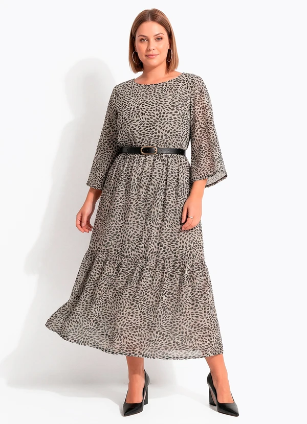 Quintess - Vestido Pincelado Abstrato em Malha Plissada 8