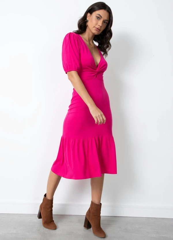 Quintess - Vestido Pink com Detalhe em Torção