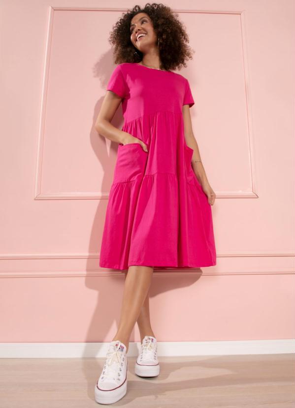 Quintess - Vestido Pink em Camadas com Bolsos