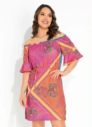 Vestido (Pink Étnica) Ombro a Ombro Rovitex - ROVITEX
