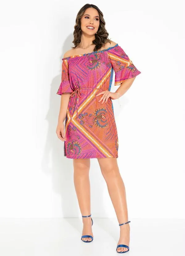 Rovitex - Vestido Pink Étnica Ombro a Ombro Rovitex 4