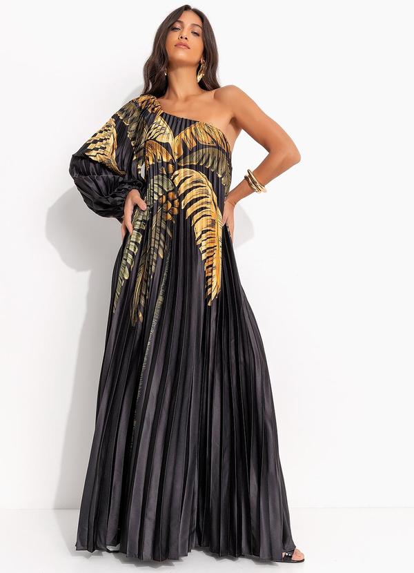 Farm - Vestido Plissado Itacaré Preto