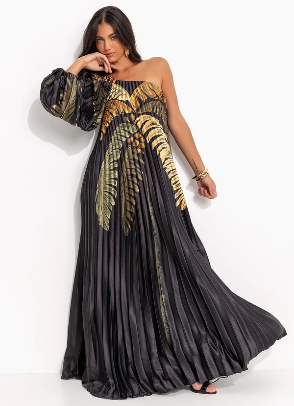 Farm - Vestido Plissado Itacaré Preto 3