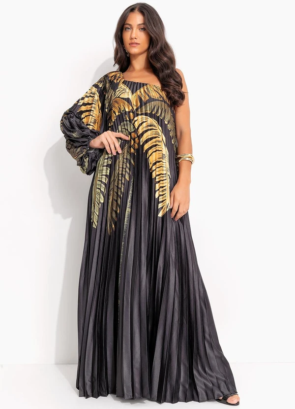 Farm - Vestido Plissado Itacaré Preto 4