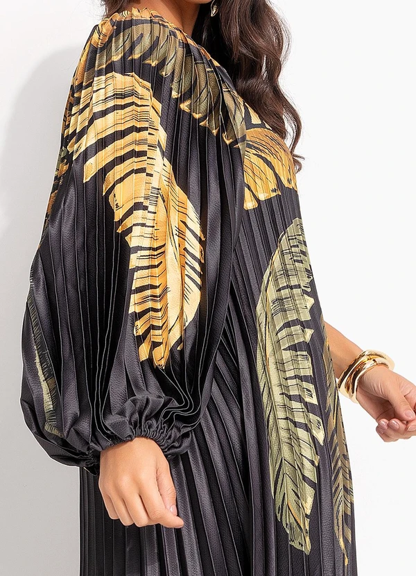 Farm - Vestido Plissado Itacaré Preto 6