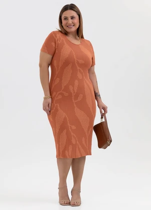 Habana - Vestido Plus Size Canelado Laranja - HABANA