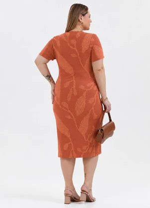 Habana - Vestido Plus Size Canelado Laranja - HABANA