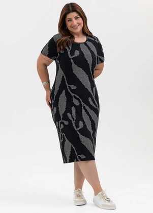 Habana - Vestido Plus Size Canelado Preto - HABANA
