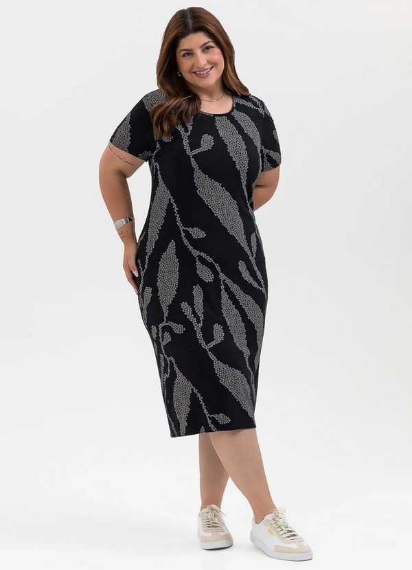 Habana - Vestido Plus Size Canelado Preto