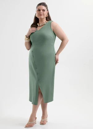 Cativa - Vestido Plus Size com Linho e Elastano Verde - CATIVA