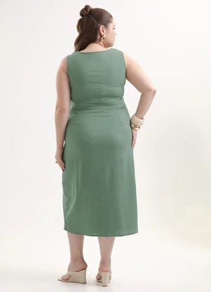Cativa - Vestido Plus Size com Linho e Elastano Verde - CATIVA