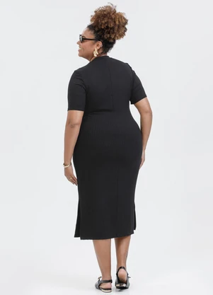 Habana - Vestido Plus Size em Canelado Preto - HABANA