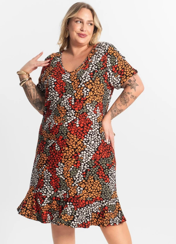 Select - Vestido Plus Size Estampado Laranja