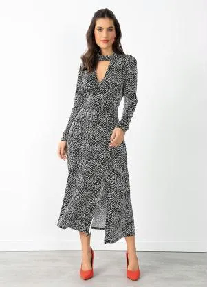 Quintess Vestido Poá Abstrato Decote Choker