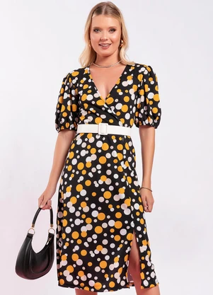 Moda Pop - Vestido Poá Amarelo em Malha - MODA POP