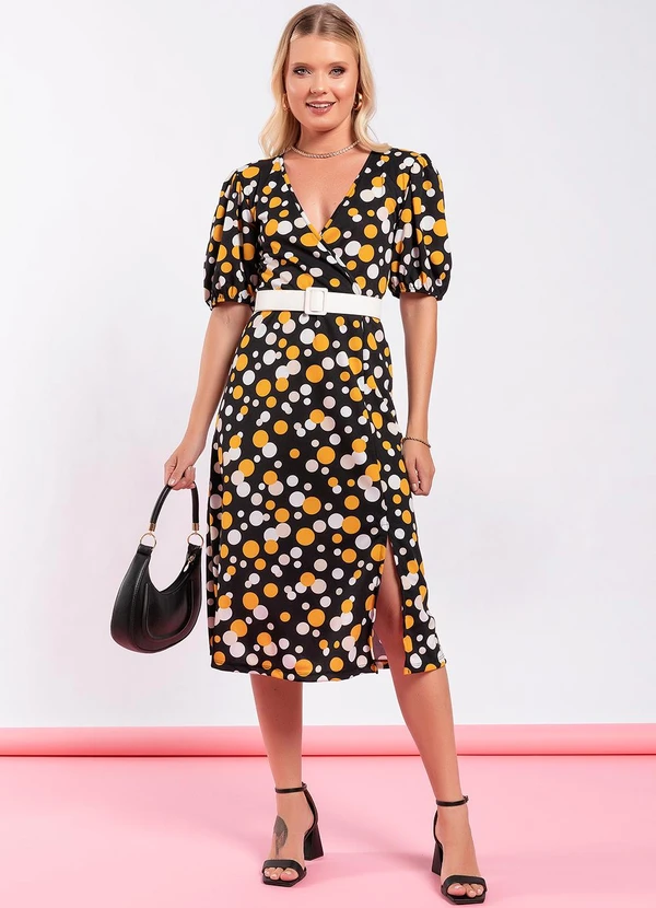 Moda Pop - Vestido Poá Amarelo em Malha 3