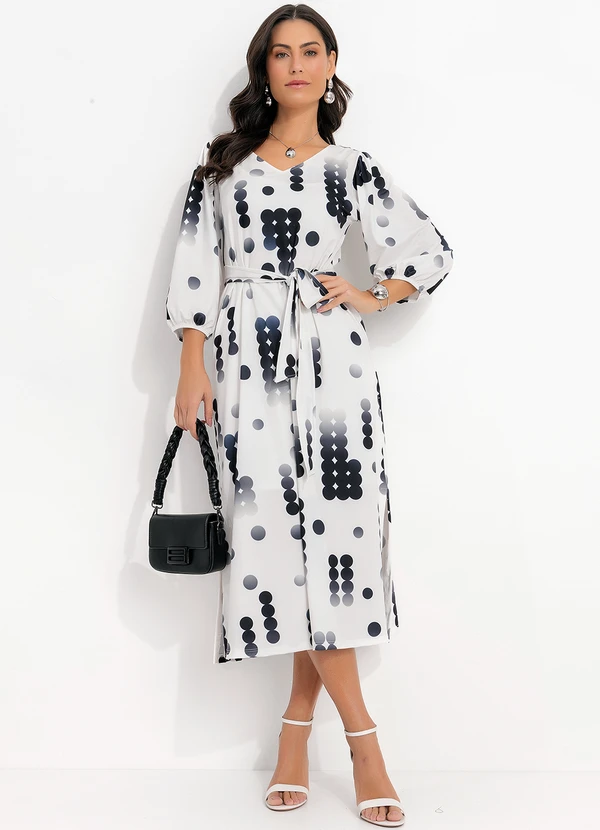 Quintess - Vestido Poá Desconstruído em Malha Fria