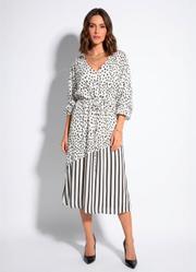 Vestido Po� e Listras em Viscose Plana