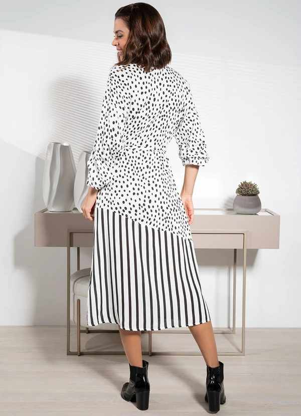 Quintess - Vestido Poá e Listras em Viscose Plana 11