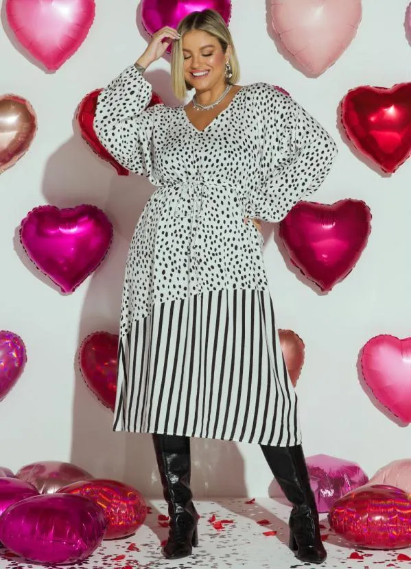 Quintess - Vestido Poá e Listras em Viscose Plana 6