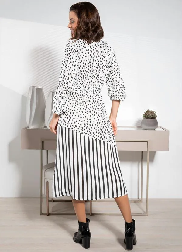 Quintess - Vestido Poá e Listras em Viscose Plana 2