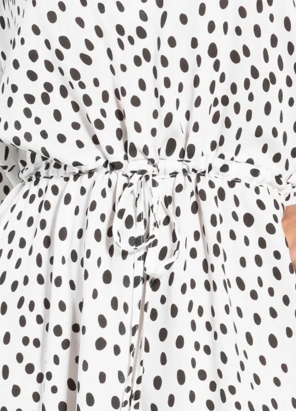 Quintess - Vestido Poá e Listras em Viscose Plana