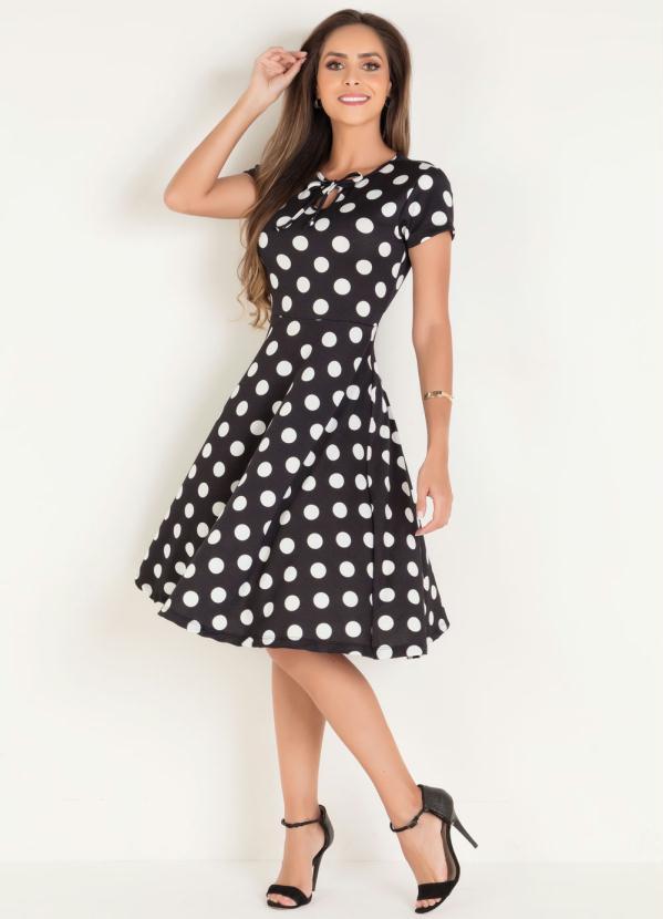 Outlet - Vestido Poá Evasê Moda Evangélica 3