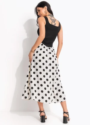 Quintess - Vestido Poá Grande Off White em Viscose Plana - QUINTESS