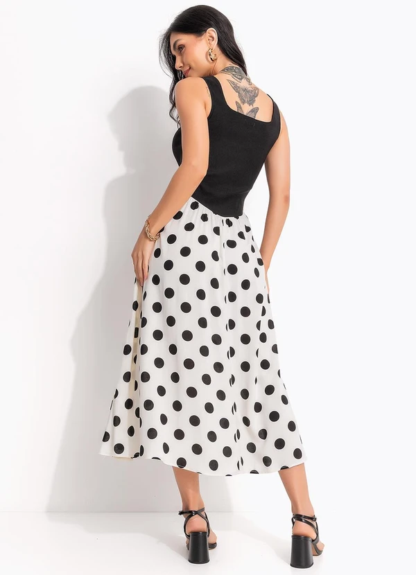 Quintess - Vestido Poá Grande Off White em Viscose Plana 2