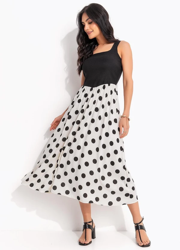 Quintess - Vestido Poá Grande Off White em Viscose Plana 3