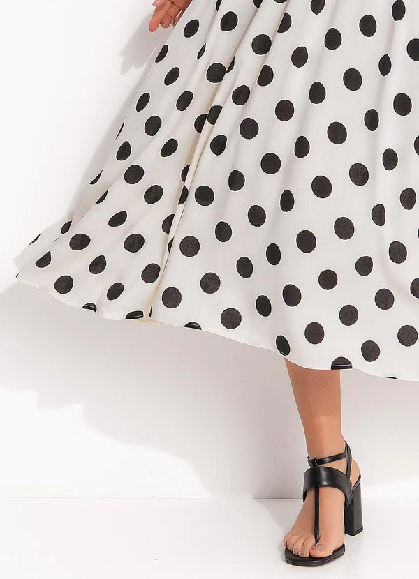 Quintess - Vestido Poá Grande Off White em Viscose Plana 6