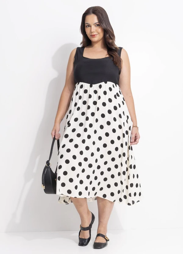 Quintess - Vestido Poá Grande Off White em Viscose Plana 8