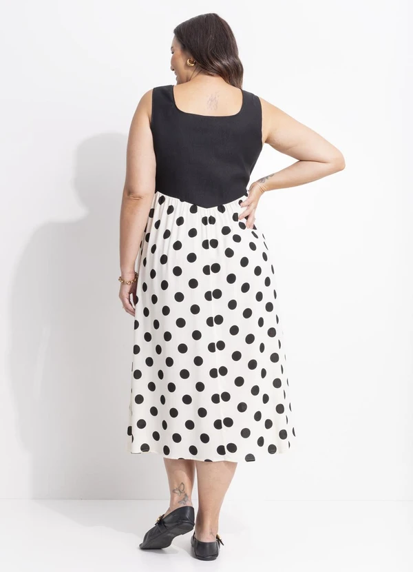 Quintess - Vestido Poá Grande Off White em Viscose Plana 9