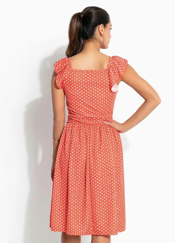 Queima Estoque - Vestido Poá Laranja com Alça Moda Evangélica 2