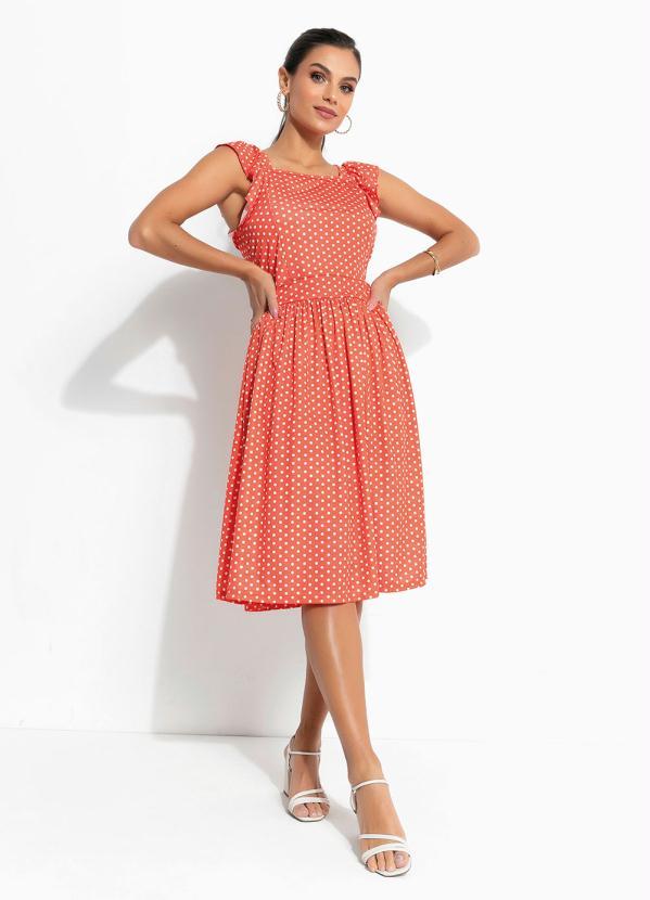 Outlet - Vestido Poá Laranja com Alça Moda Evangélica 3