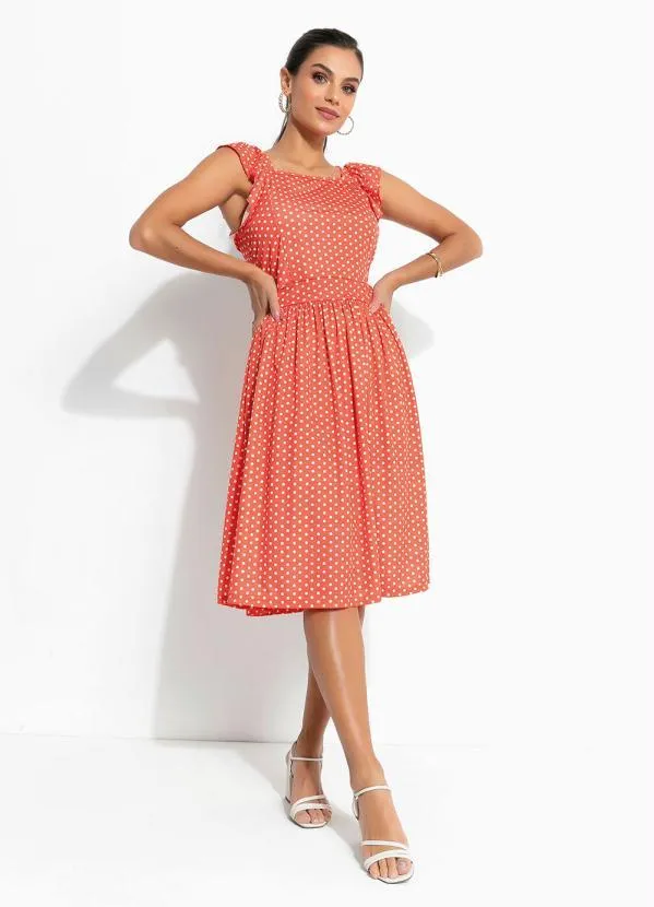 Queima Estoque - Vestido Poá Laranja com Alça Moda Evangélica 3