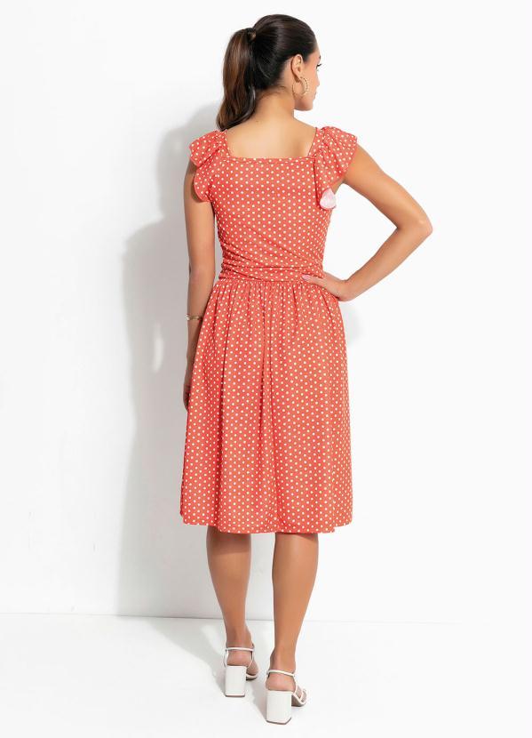 Outlet - Vestido Poá Laranja com Alça Moda Evangélica 4