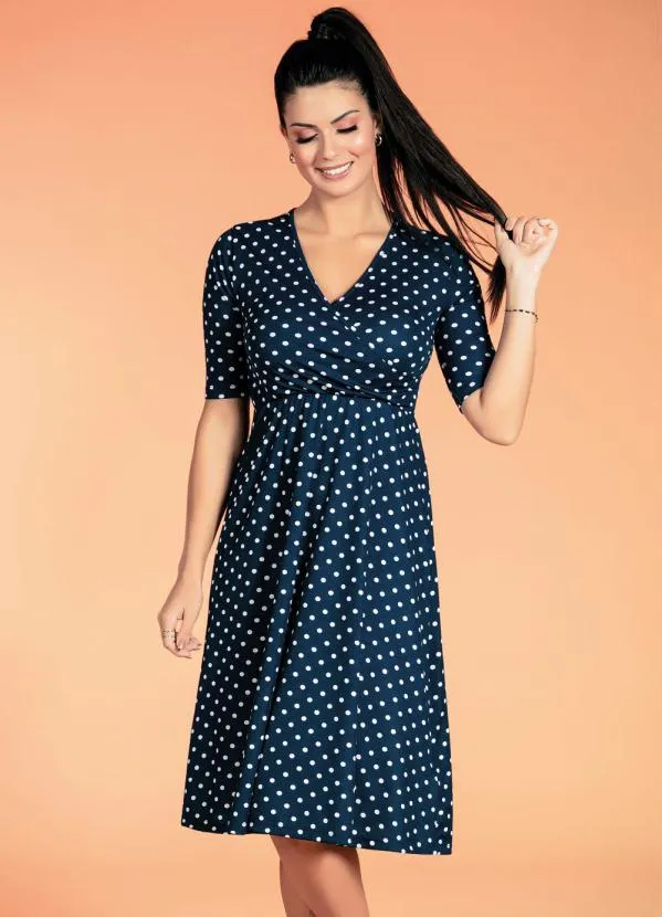 Rosalie - Vestido Poá Marinho